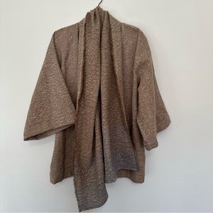 Universal thread tan and blue striped fleece wrap cardigan sweater one size